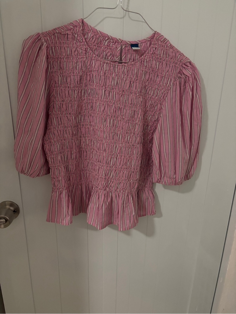 Old Navy Pink Striped Smocked Peplum Blouse